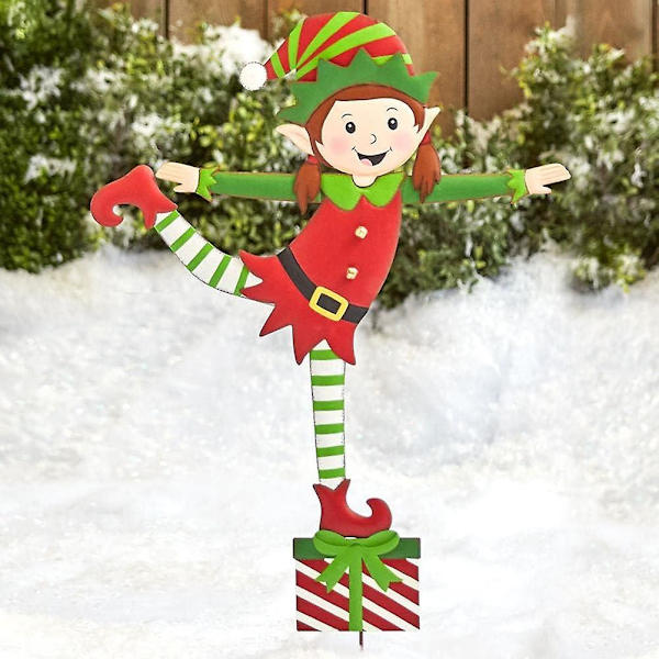 Joulutonttupuutarhan paalu, juhlapihan koristelu, metallisen metallitontun puutarhan paalu, joulupihan kyltit, joulukoristeet Christmas Elf 3