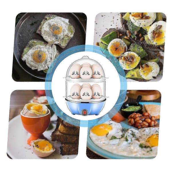 Dobbeltlags elektrisk eggkoker for 14 hardkokte egg, anti-tørr beskyttelse og 40m timer Blue Double Layer-US