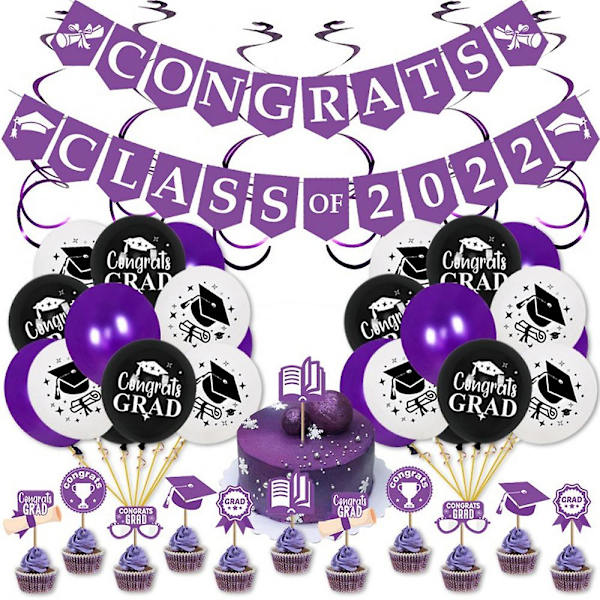 Onnittelut Class Of 2022 -juhlajuhliin set Purple