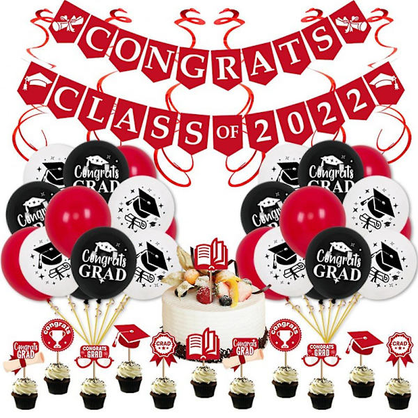 Gratulerer Klasse med 2022 Party Graduation Party Dekorasjonsballongsett Red