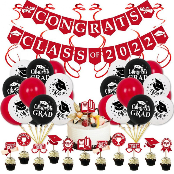 Tillykke Klasse af 2022 Party Graduation Party Dekoration Ballon Set Red