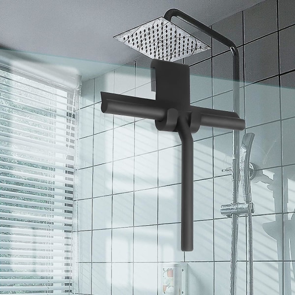 Xceedez duschskrapa för duschdörr i glas, duschvägg, 8,7" silikonskrapa, badrumsskrapa med hängkrok, svart