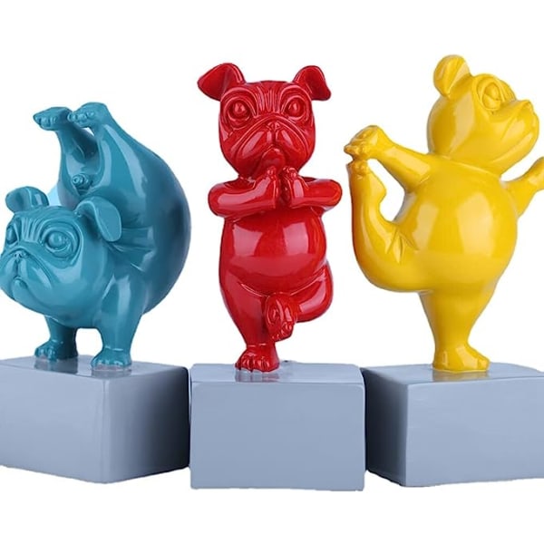 Harts Yoga Fransk Bulldog Staty Harts Hundfigurer Nordiska Kreativa Tecknad Djur Skulptur Barnrum Inredning Hantverk (Gul)