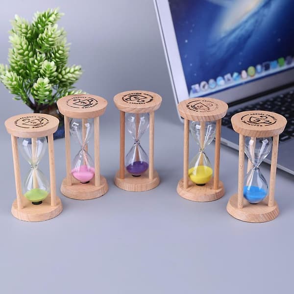 Timeglass i tre med sand, 3 minutter Blue