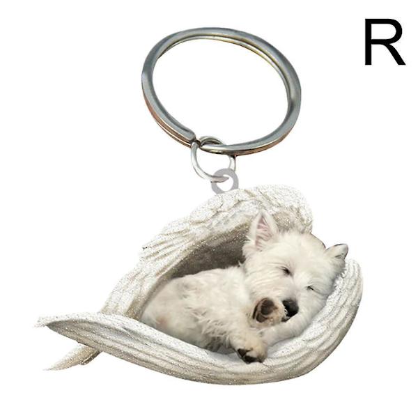 Cat Dog Sleeping Angel Akryl nøkkelring #R West Highland White Terrier R