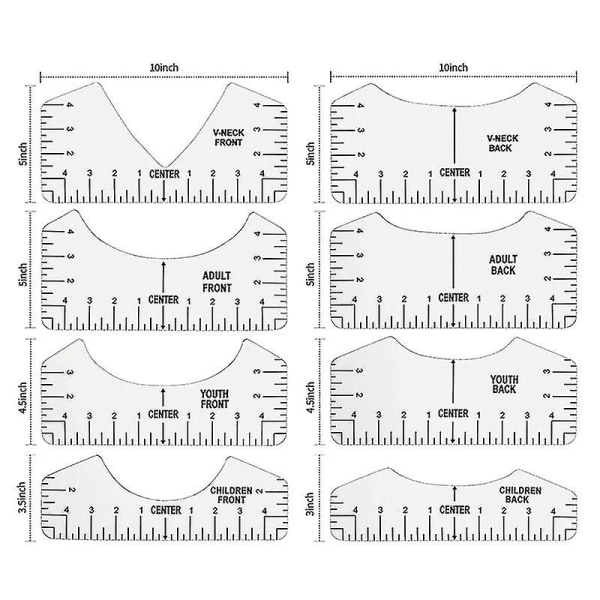 8 stk T-shirt linealguide V-halsjusteringsværktøj til centerdesign Måling Shytmv