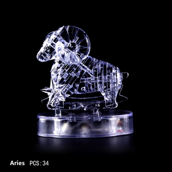 3D Crystal Pussel Jig-saw Clear Twelve 12 Constellation Astrolog Flash LED-ljus