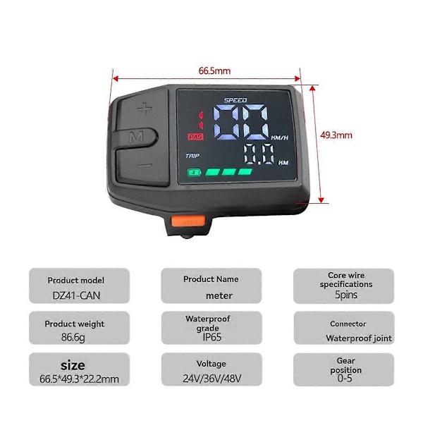 DZ41 E-Bike LCD-display Färg LCD-instrumentbräda för Bafang Centermotor Black