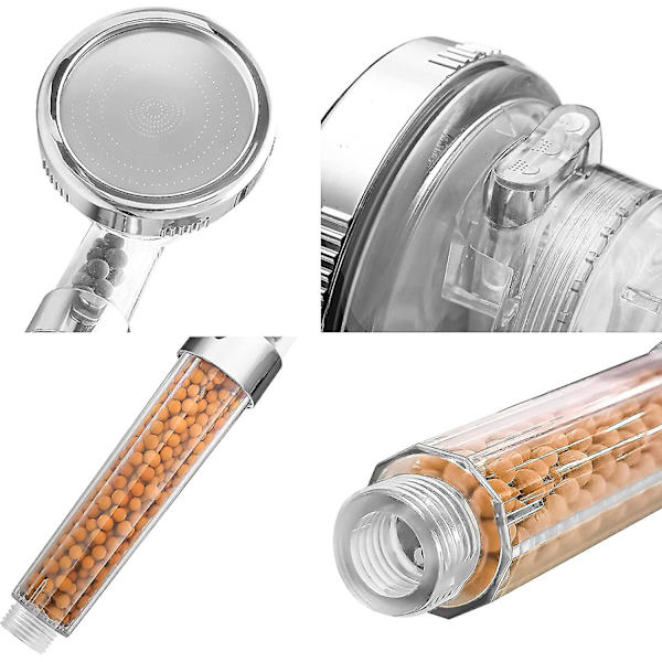 Brusehoved Håndbruser med trykforøgelse, regnbruser og massagefunktion, vandbesparende brusehoved med ionfilter og kalkfilter - med