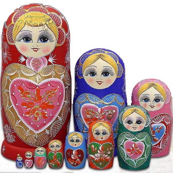 10-lagers Trä Matryoshka Barn Nesting Docka Handmålad Stapelleksak