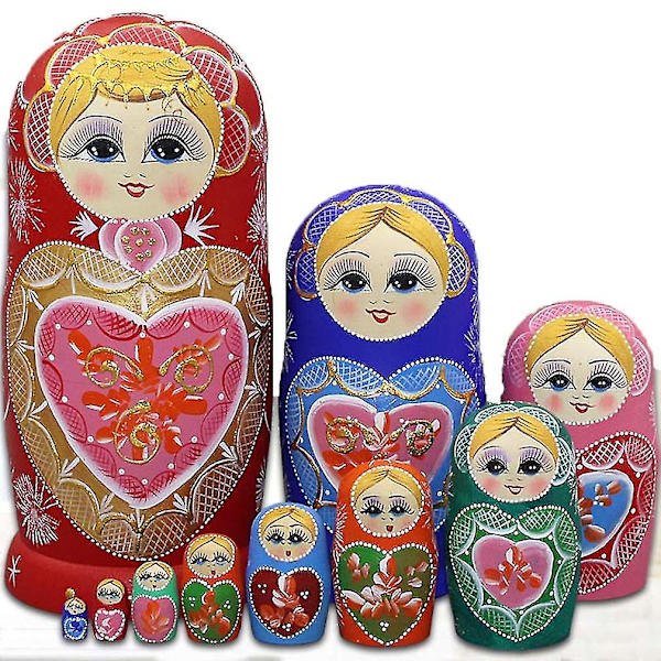 10-lags træ Matryoshka børnedukke håndmalet stablelegetøj