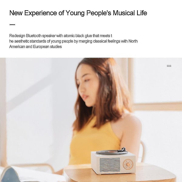 Mini Retro Vinyl Record Trådlös Bluetooth-kompatibel högtalarknapp Kontroll Aux musikspelare White