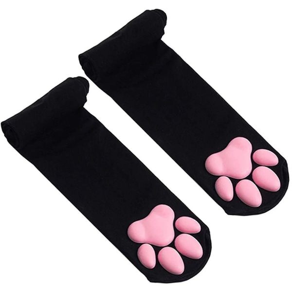 Reiteen korkeat sukat Vaaleanpunaiset reisikorkeat sukat Söpöt kissan tassutyynysukat1 pari-musta