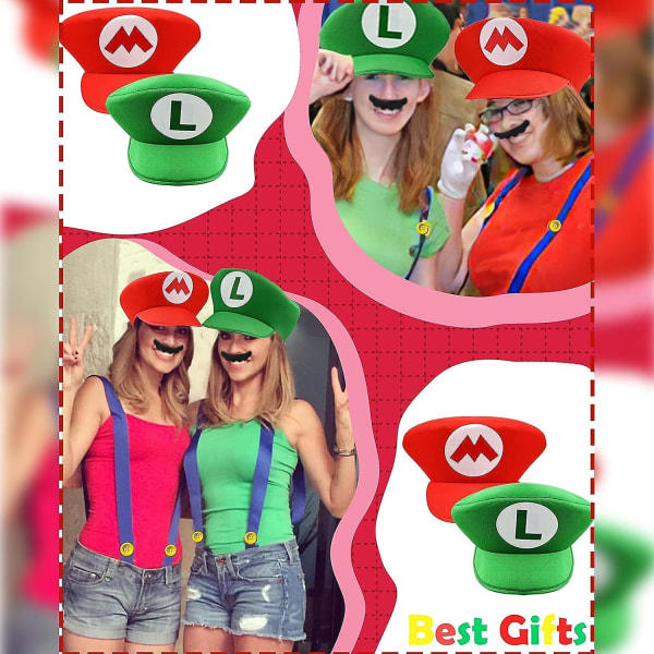 8 stk Super Mario Bros Mario og Luigi hatter med skjegg Mario Cosplay kostymetilbehør Sett til Halloween kostymer Kvinner Menn Barn Halloween antrekk C