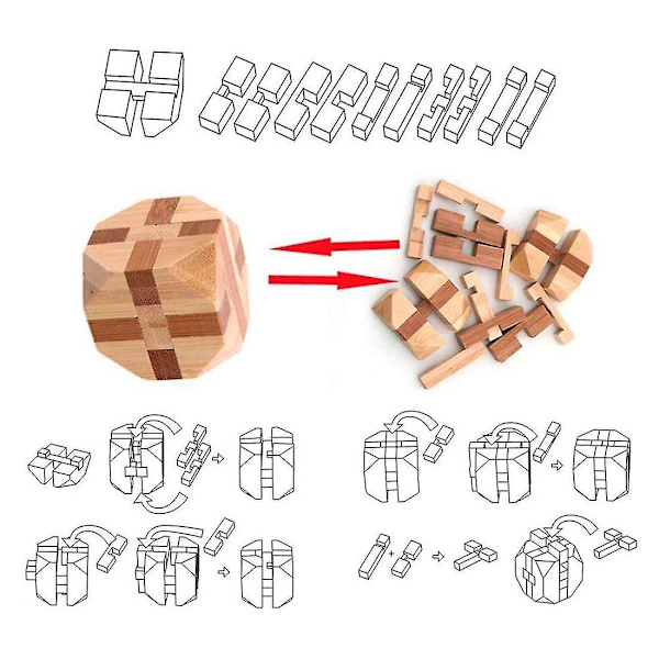 3d træpuslespil Iq Challenge Brain Teaser Lock Logik Intellektuel Pædagogisk Legetøj Puslespil Fjernelse Samling terning Cube