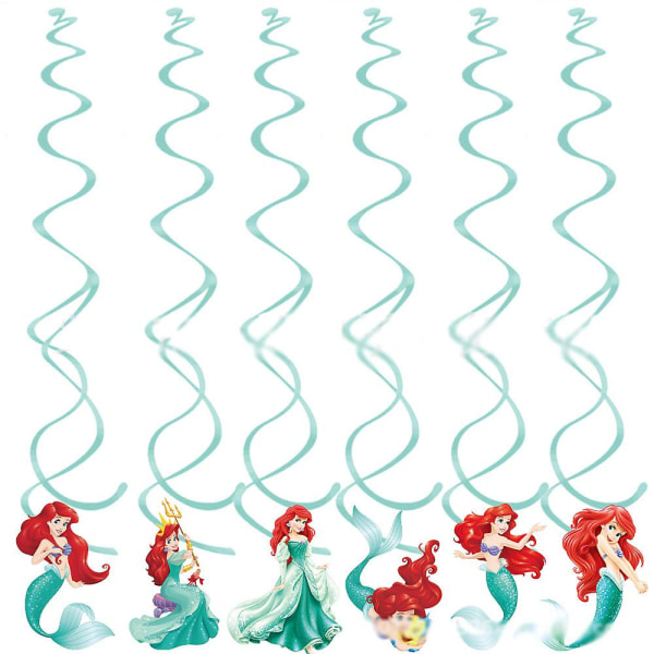 Prinsesse Ariel-tema Fødselsdagsfestdekoration, Havfrue-festudstyrssæt inkluderer tillykke med fødselsdagen banner, kage/cupcake topper, ballon, hængende hvirvler