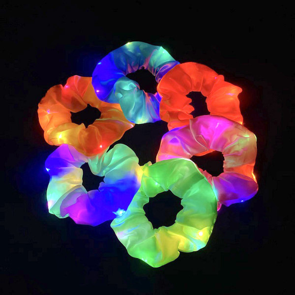 LED Light Up Scrunchie 6 delar självlysande elastiskt hårband, glöd