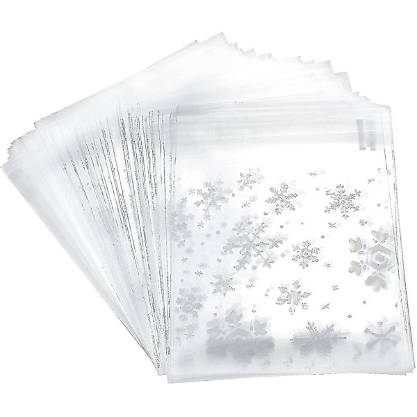 200 stk Snowflake Cookie Bag Klar plastpose Transparent Candy Christmas