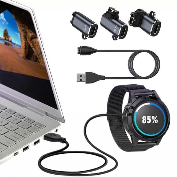 USB-C laddkabel för smartklocka med adapter och dammskydd, passar 7 6S 6 5S 5 955 965 45 45S 245 side bend