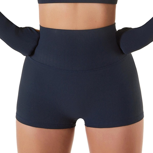 Kvinder Højtalje Booty Yoga Shorts Sommer Biker Shorts Atletiske Leggings Korte Bukser Til Træning Løbe Gym Fitness Yoga Emblem Blue M