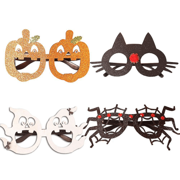 Pakke med 4 Halloween-briller Innfatningskostymebriller for Halloween-festrekvisita og festfavoritter, diverse stiler Bd