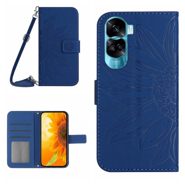 Pu Nahkainen jalustan cover For Honor 90 Lite 5g / X50i 5g, Phone case olkahihnalla Sapphire