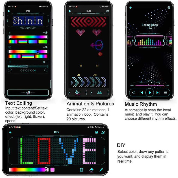 Anpassningsbara LED Bluetooth glasögon för Vuxen Blinkande Display Diy Text Animation