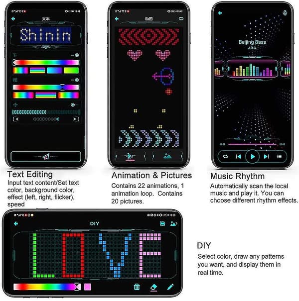 Tilpassbare LED Bluetooth-briller for voksne, blinkende display, DIY-tekstanimasjon
