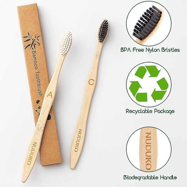 Biologiskt nedbrytbar bambu tandborste, 10-pack BPA-fri mjuk borsttandborste, naturlig miljövänlig grön tandborste