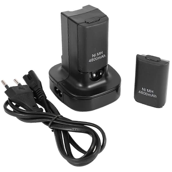 Dobbel laderdokkingstasjon med 2 stk 4800mAh oppladbart batteri LED-ladelys for Xbox 360-kontroller EU-plugg