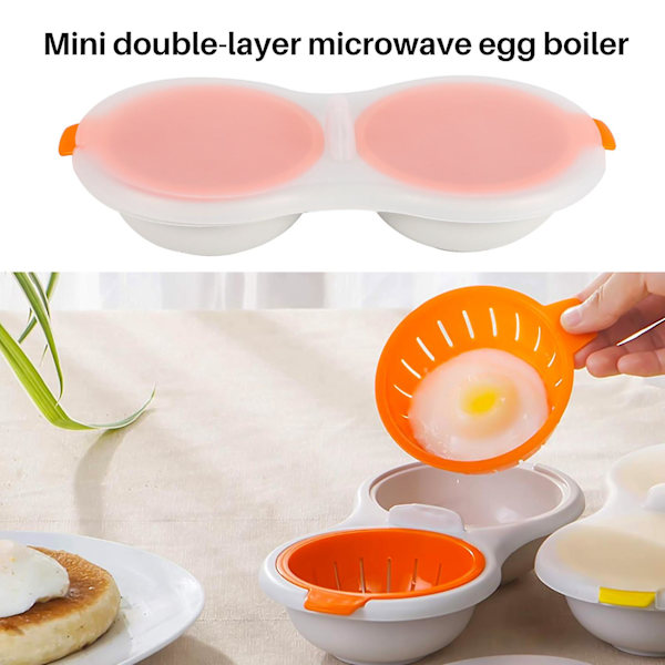 Drenering Egg Boiler Set Dobbeltlags Mikrobølgeovn Egg Poacher Frokost Egg Komfyr