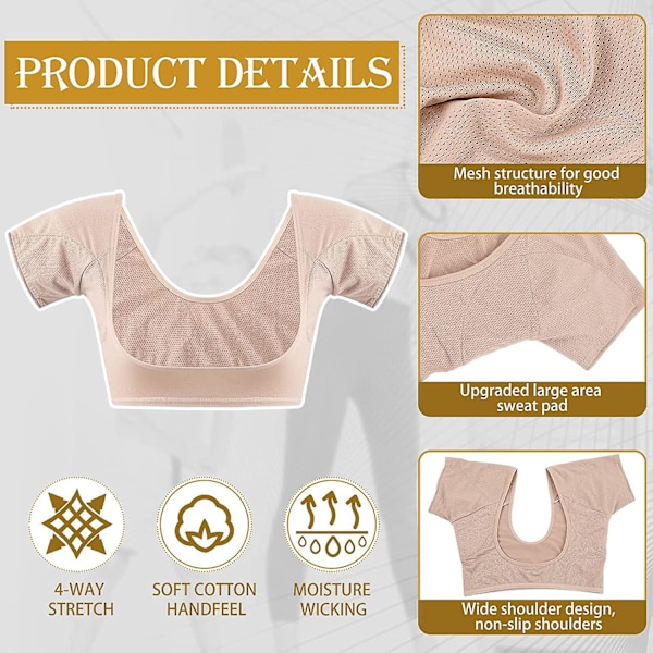Underarmsväst, Andningsbar Sweat Guard Underklädersväst, tvättbara armhålsskydd, tvättbara armhålsskydd Skin color M