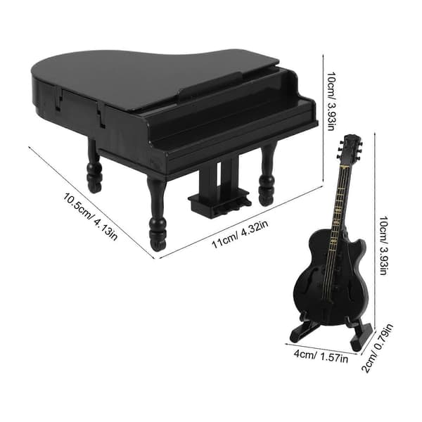 Miniatyr musikaliskt dockhuspiano och gitarrset för dekoration