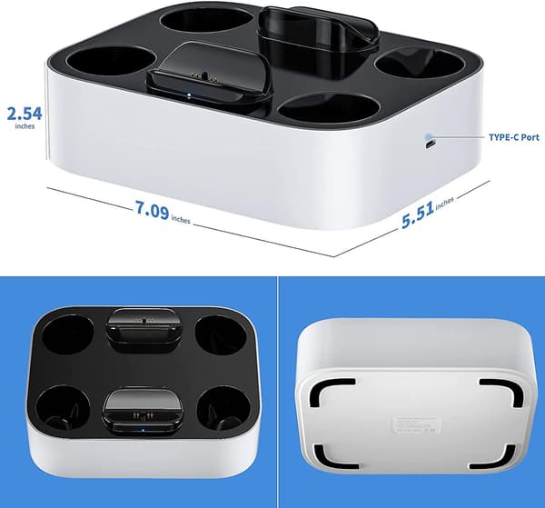 PS5 Controller Ladestation, Dobbelt Hurtig Opladningsdock Med LED-indikator Kompatibel Med PS5 Controller