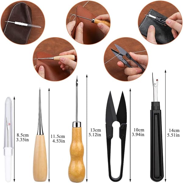Leather Repair Kit, Leather Sewing Kit, Leather Craft Tool Kit with AWL Stitch, Sewing Thread, Leather Sewing Beginner See