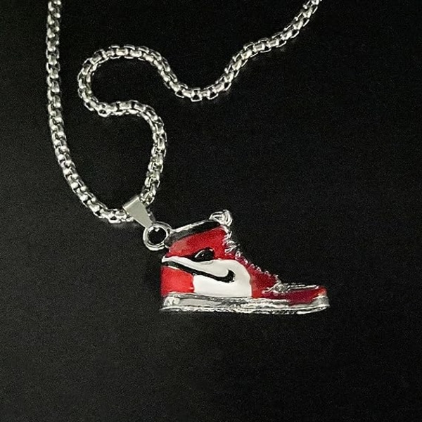 Halsband för män kvinnor, rostfritt stål skohänge kedja 70 cm, herr sneaker halsband hip hop punk födelsedags smycken present för man Red Shoe