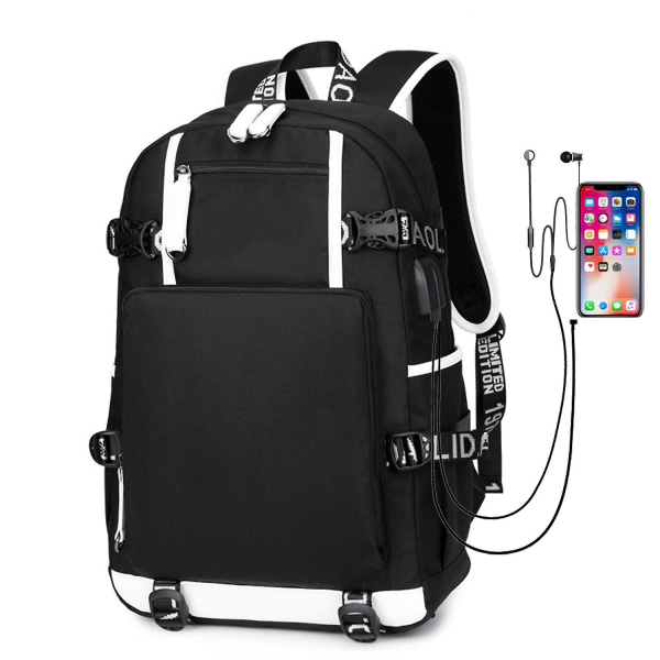 Jordan Rygsæk Mode (sort) skoletaske Youth Travel Usb Charging Multifunktionstaske