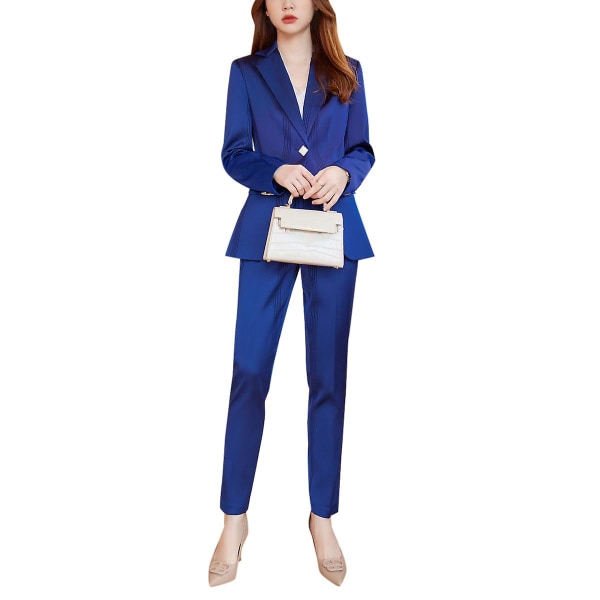 Yunclos 2-delad för kvinnor Enkelknäppt jacka med byxor Blue XL