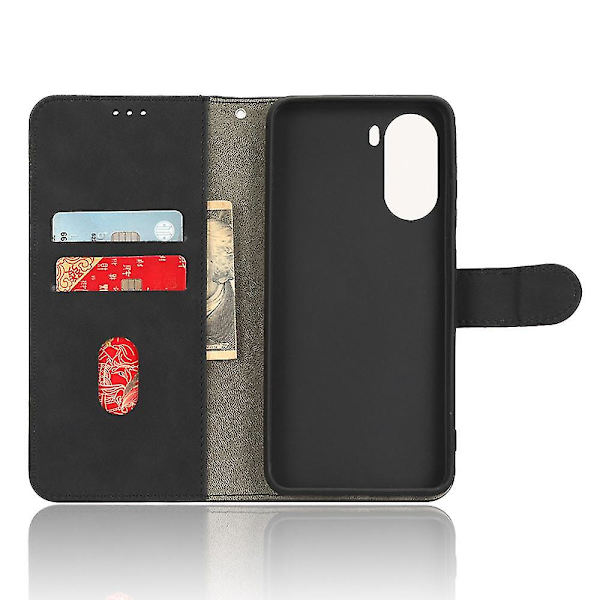 För Zte Blade V40 Design Anti-drop Tpu+pu Läder Phone case Stativ Plånbok Skin-touch Feeling Cover Black