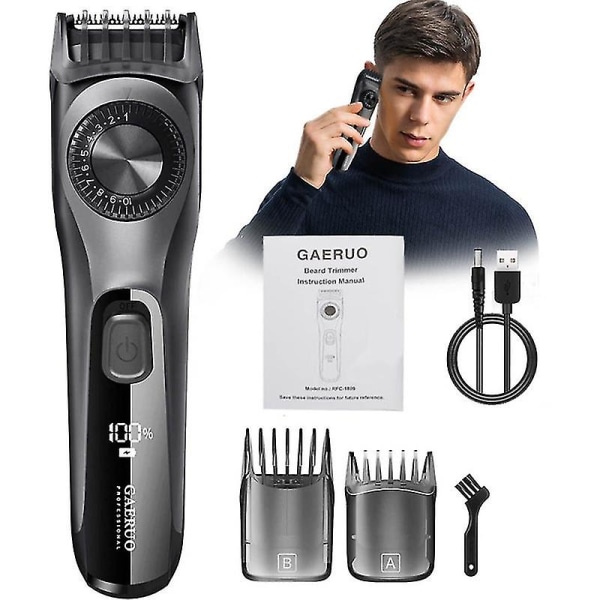 Justerbar skäggtrimmer för män, professionell stubb- och skäggtrimmer för  män, sladdlös och uppladdningsbar med 2 kammar och LED-display 2139 | Fyndiq