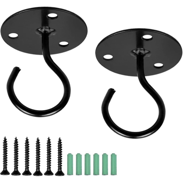 2st Takkrokar för att hänga växter Korg Vindspel, Fästtillbehör med skruvar, Järnkonst Väggkrok För Sovrum Vardagsrum Balkong (svart)