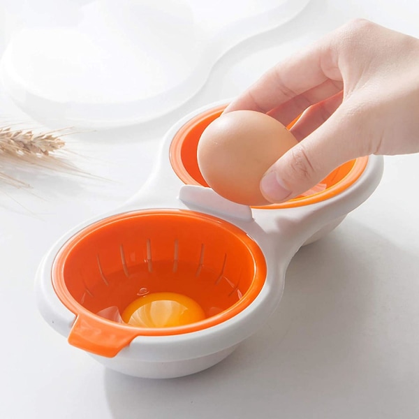 Drenering Egg Boiler Set Dobbeltlags Mikrobølgeovn Egg Poacher Frokost Egg Komfyr