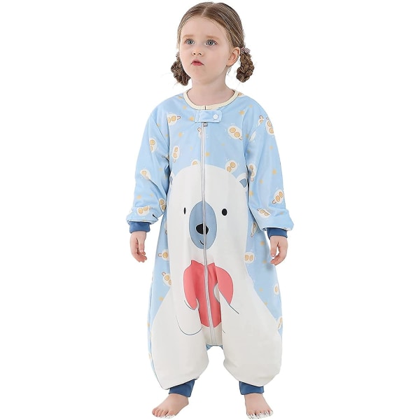 Baby med fötter, sovsäck med långa ärmar, sovsäck för hela säsongen, flickor och pojkar, sovsäck med ben, isbjörn 5-6 år S