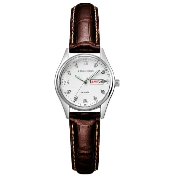 Vanntett klokke for elskere av diamantkalenderbelte Brown belt white dial Suitable for women