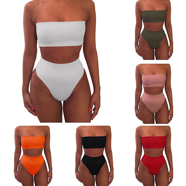 Solid Color Crop BH Bikini Badetøy Badedrakt Strandtøysett for kvinner white L