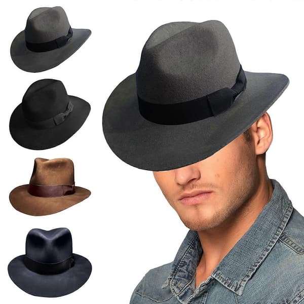 Bredbremmet ullhatt, flosshatt, tryllekunstnerhatt, rund hatt, formelt festantrekk, maskeradehodeplagg, rollespillfedora, kamelfôret Camel lined