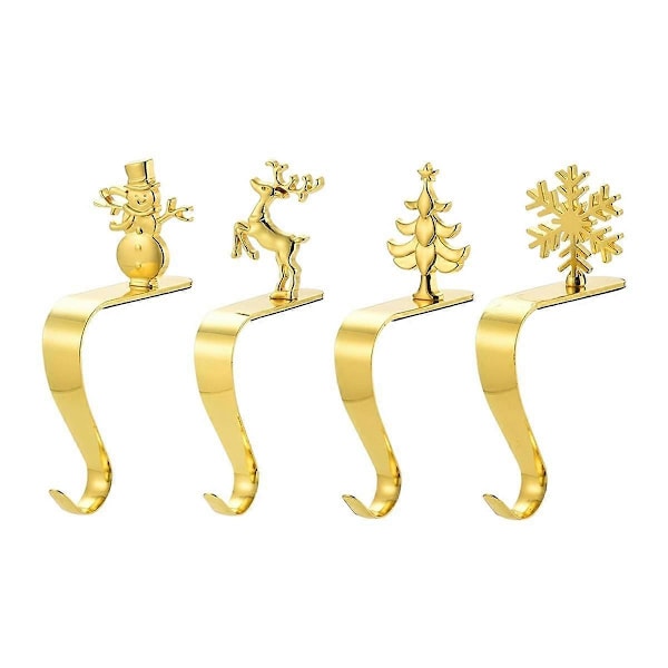 Julstrumpahållare, Mantel Krok Gyllene Färg Snöflinga Träd Juldekoration Julklappspåse