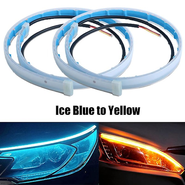 2st Drl Led Strip Blinkersljus Sekventiell Gul Ljus Flexibel Körljus 12v Bilstrålkastare Biltillbehör| | Ice Blue to yellow 30cm