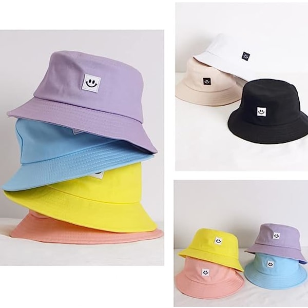 Solhatt for barn Smile Face Bøttehatt for jenter Gutter Sommersolbeskyttelse bomull unisex strandhette