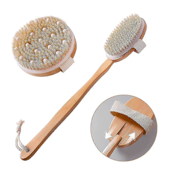 Dry Brush 2 Piece Body Brush Set, Natural Brush for Removing Dry Skin Exfoliation, Abrasive Long Handle Shower Back Brush, Dry Brush for Cellulite and